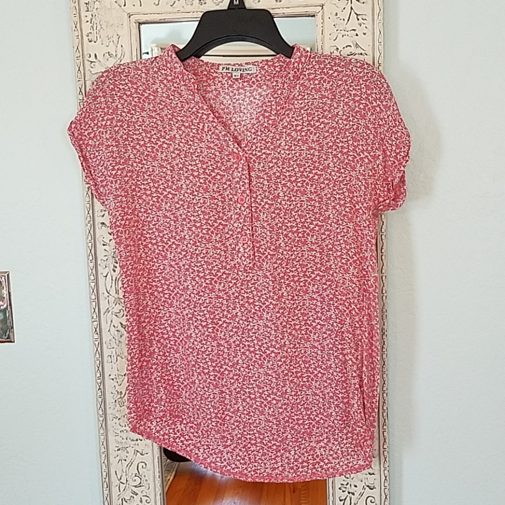 PM Loving Girls' Ladies Blouse Floral Top Coral 14/XS